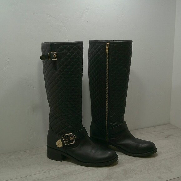 Vince Camuto Shoes - Vince Camuto Wenters Quilted Black Leather Tall Riding Boots Full Zip Size 7.5 B